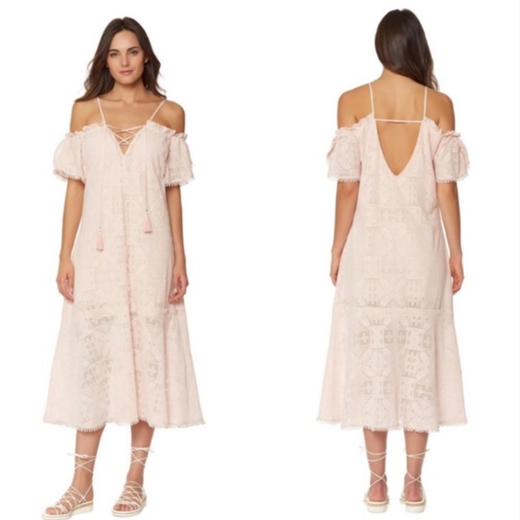 Red Carter Amalia Embroidered Ivory Midi Dress Sz L - Picture 13 of 13